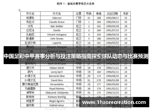 中国足彩中甲赛事分析与投注策略指南探索球队动态与比赛预测